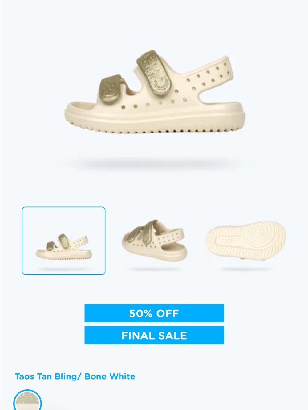 Native Shoes - Kids Sandal in Bone White with Metallic Gold Straps